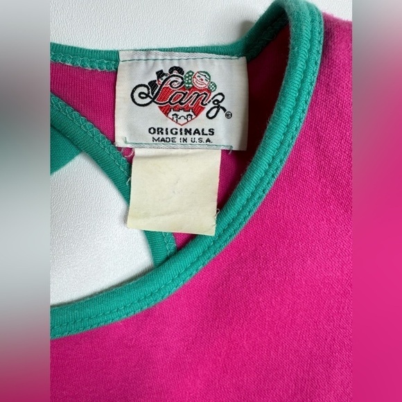 VTG 80’s Lanz Hot Pink Drop Waist Ruffle Jersey Dress - Picture 2 of 9